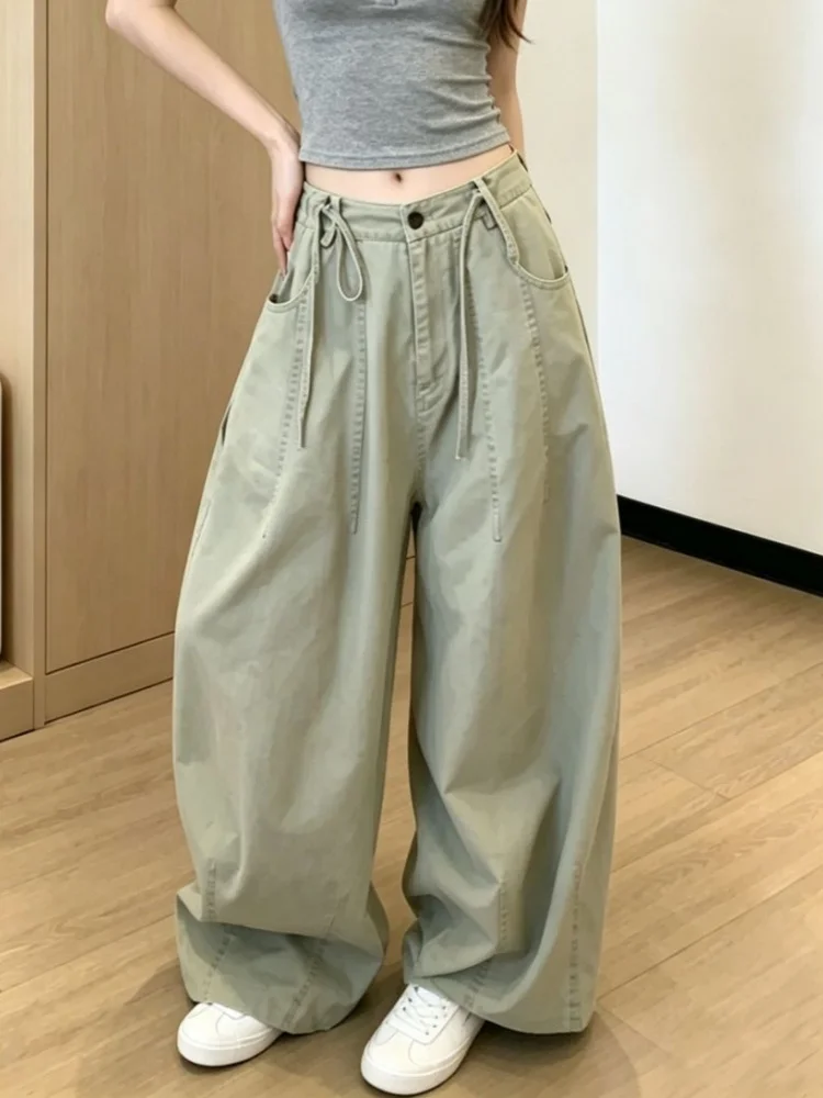 

2026 Trend Y2K Style Vintage Grey Green Baggy Women's Jeans Pants For Woman Clothing Korean Casual Wide Leg Cotton Long Trousers