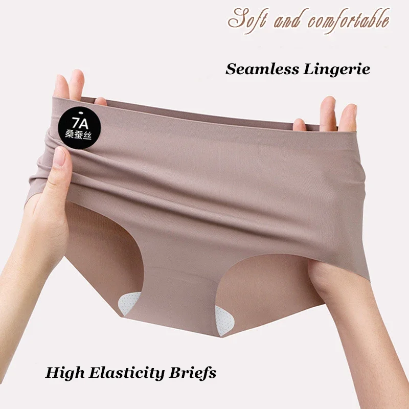 3Pcs Seamless Mulberry Silk Underwear for Women Sexy Smoothing Invisible Soild Briefs Female Stretchy Lingerie M-XL New