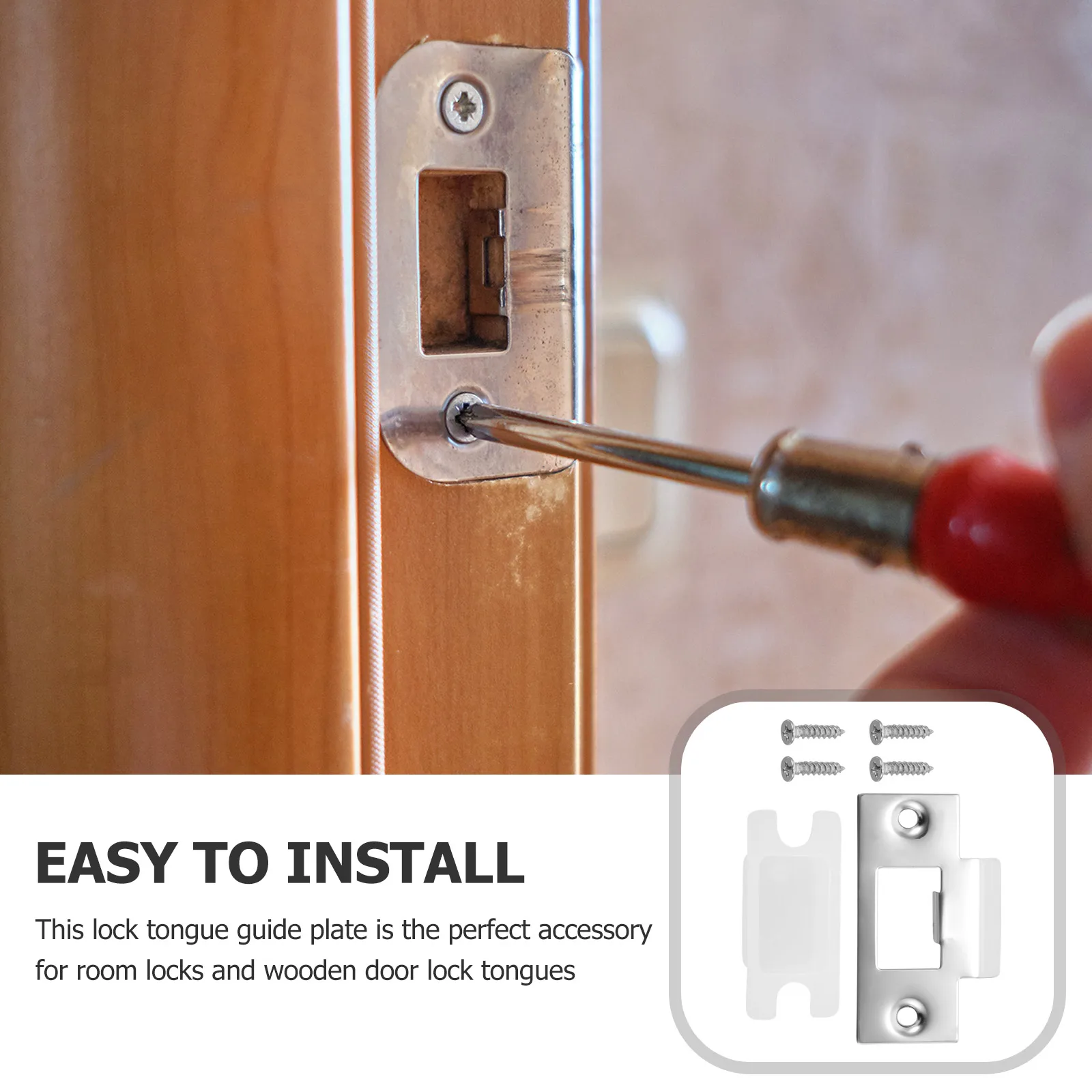 

1 set 1 Set Door Lock Accessories Deadbolt Reinforcement Stainless Steel Strike D-Shaped Latch Guide Plate With Screws Door