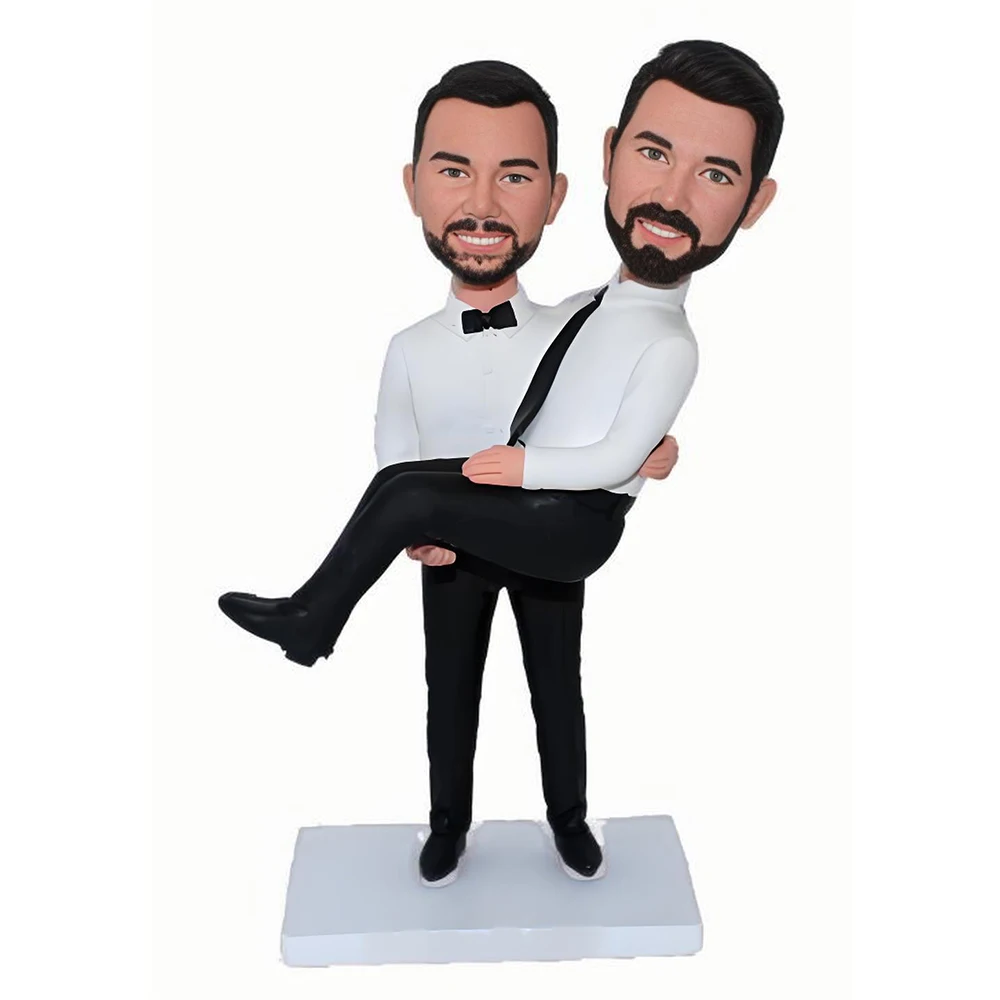 Custom Bobblehead Figurine of Two Men,Pride Month Gay Couple Bobbleheads,Romance Personalized Sculpture Handmade Bobble Heads