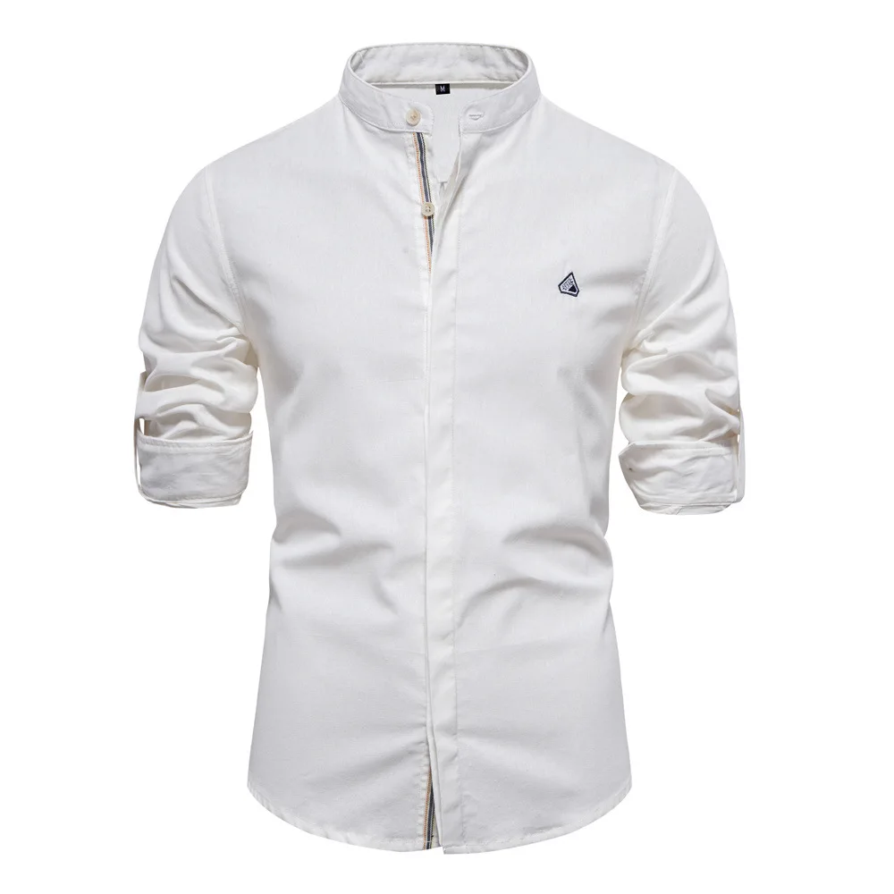 

Мужская приталенная рубашка из хлопка и льна с длинным рукавом, повседневная, модная, молодежная, на весну, цветная