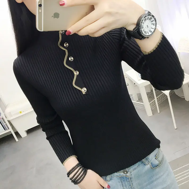 Slim Long Sleeve Simplicity Vintage Sweaters Autumn Winter Solid All-match Casual Pullovers Top Fashion Elegant Women Clothing