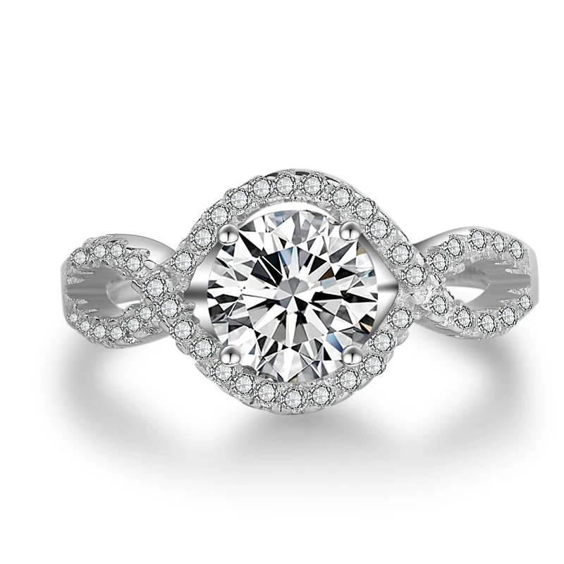 Luxury 925 Sterling Silver Classic Ring for Women Women's Twist Arm Fashion 1.2ct diamond ring imitation diamond women's ring