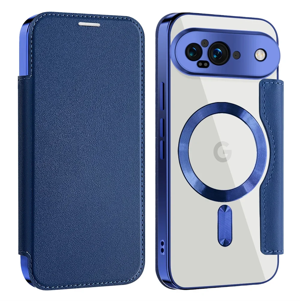 Business Flip Shell Matte Leather Armor Magnetic for Magsafe Phone Cases For Google Pixel 9 Pro XL 8A 7A Clear Plating Cover