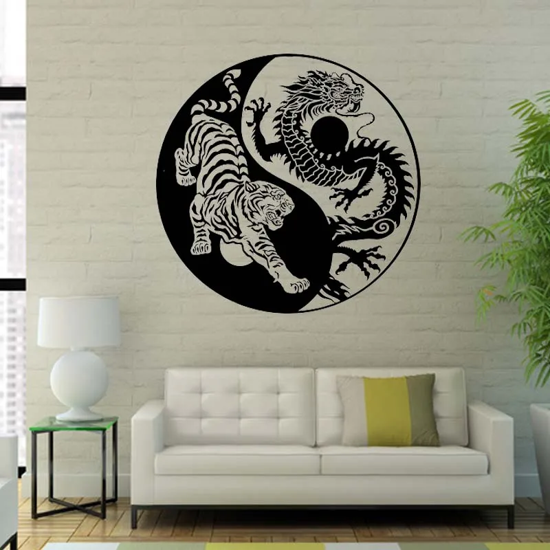 Ying Yang Chinese Dragon And Tiger Sticker Home Decor Vinyl Decal Living Room Bedroom Bedroom Removable Wall Sticker Balance