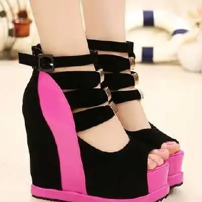 2020Woman Shoes Summer Genuine Women Platform Thick Soles Sandals Wedges High Heel 14cm Peep Toe Mixed Colors Sexy Shoes