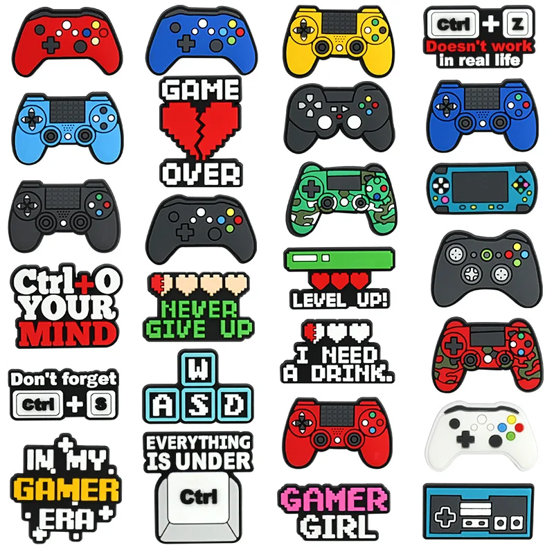 1/26Pcs Video Game Controller PVC Shoe Charms Gamer Pixel Keyboard Pattern For Slides Sandals Ornaments DIY Decor Game Lovers