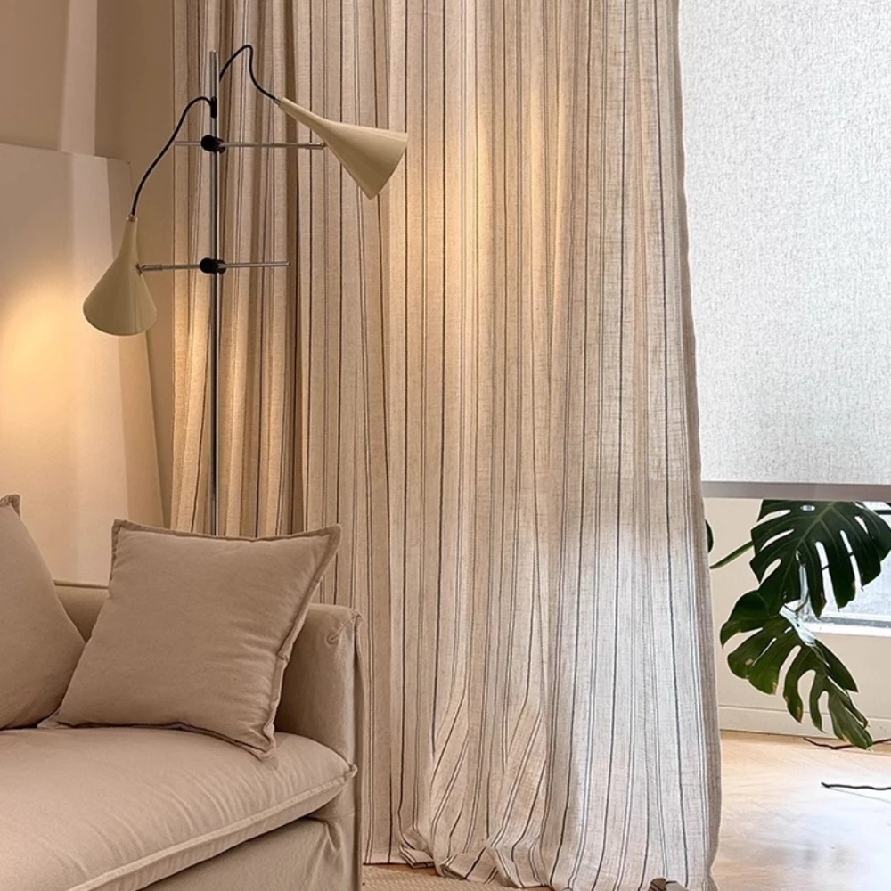 Japanese Style Linen Sheer Curtain, Minimalist Korean Design, Translucent Heat Insulation, Dense Hem Simple Atmosphere