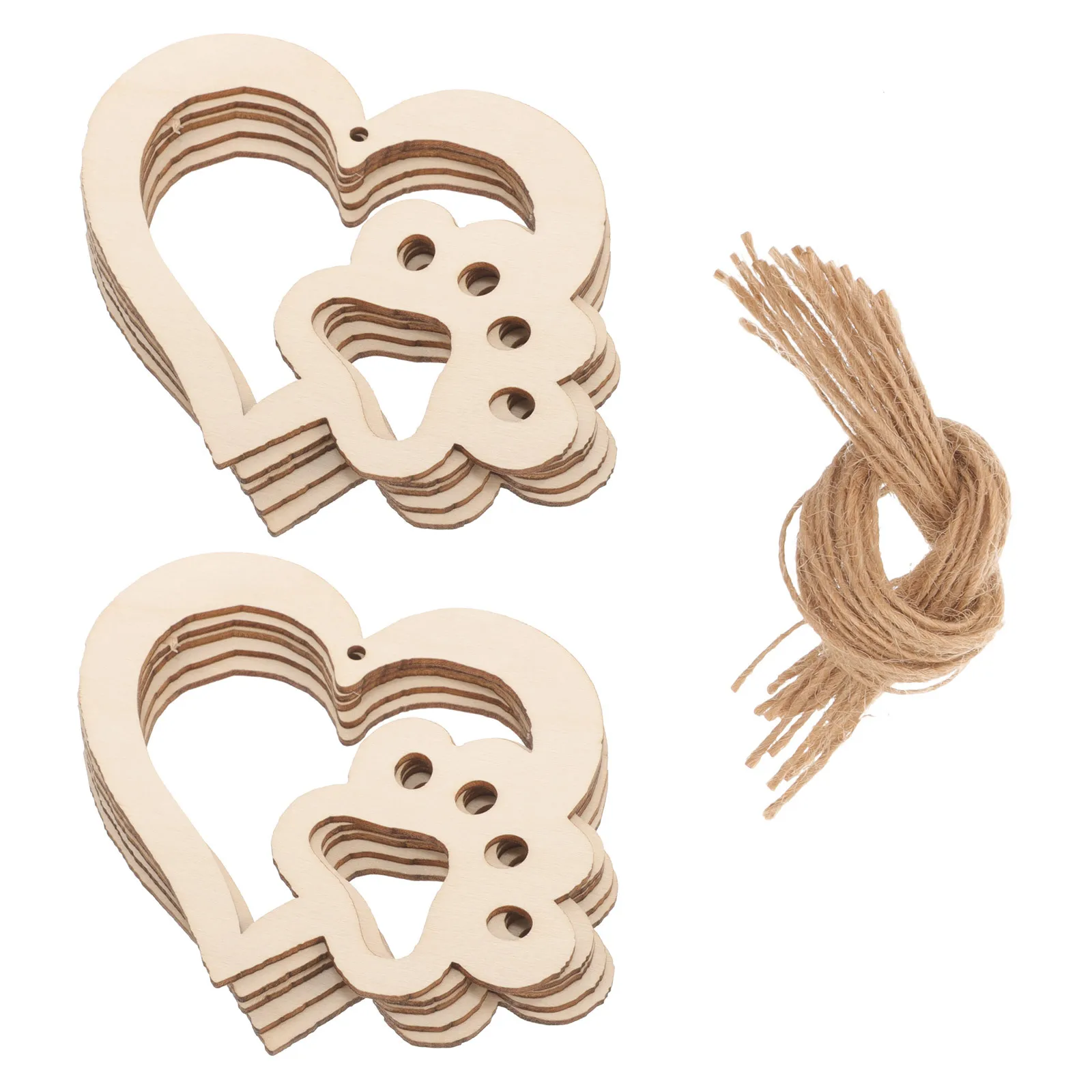 

30pcs Dog Paw Hanging Ornament Unfinished Wood Heart Slices Diy Craft Supplies Wooden Embellishments For Valentine Decoration