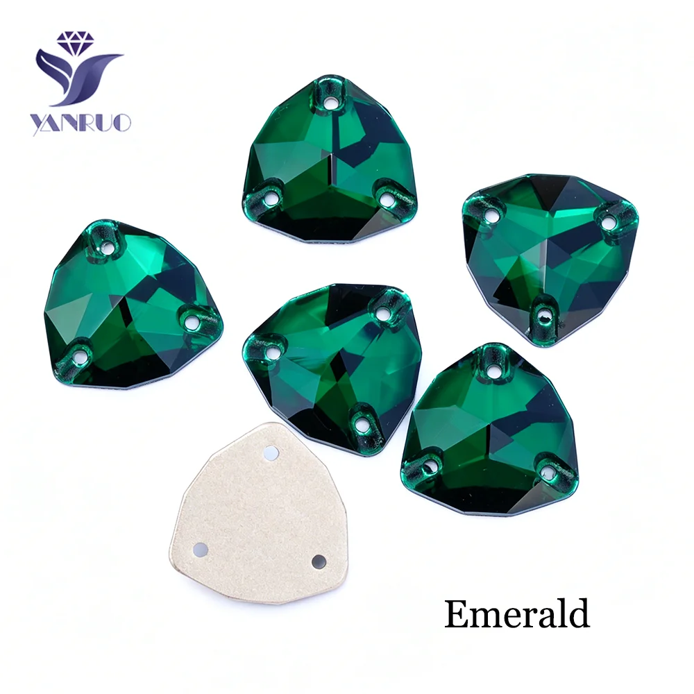 YANRUO Emerald Sew On Rhinestones Decorations Stones and Crystals Cabochons for Needlework Wedding dress Applique on clothes