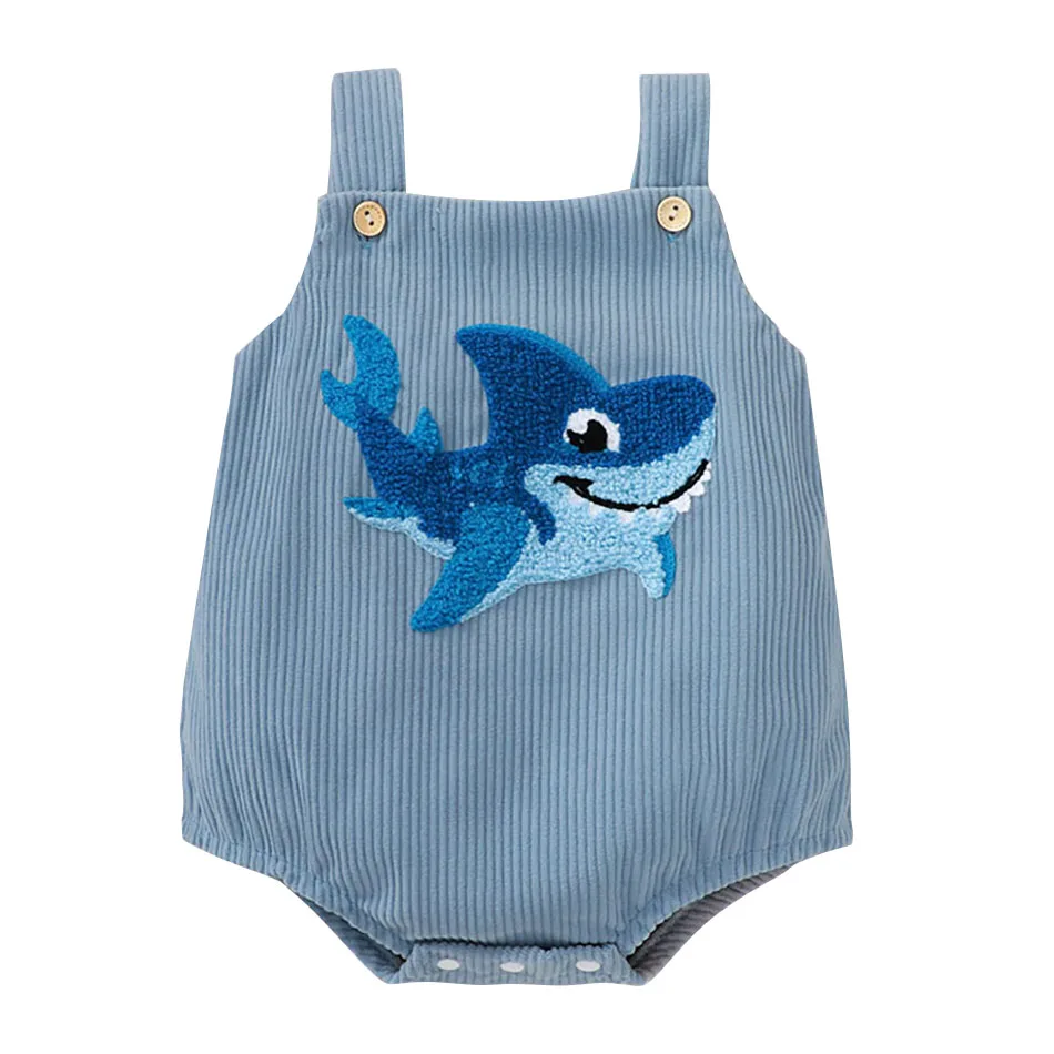 Premium Quality Baby Boys Corduroy Overalls with Shark Towel Embroidery Stylish and Comfortable for Little Ones Bodysuits