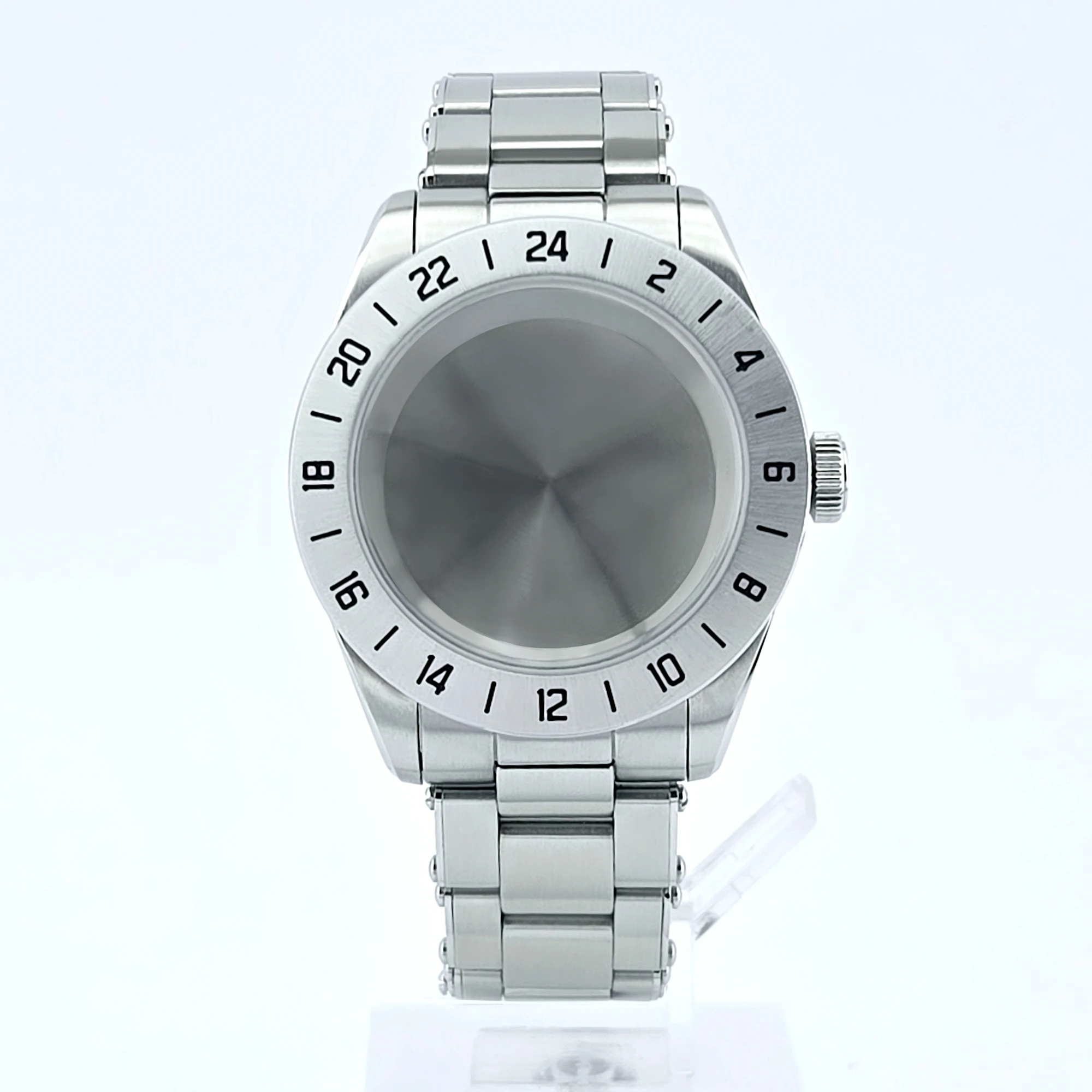 NEITON 39mm EXP 24 horas moldura fixa NH34 NH35 NH36 NH38 caixa de relógio de vidro safira pulseira sólida caixa de aço inoxidável