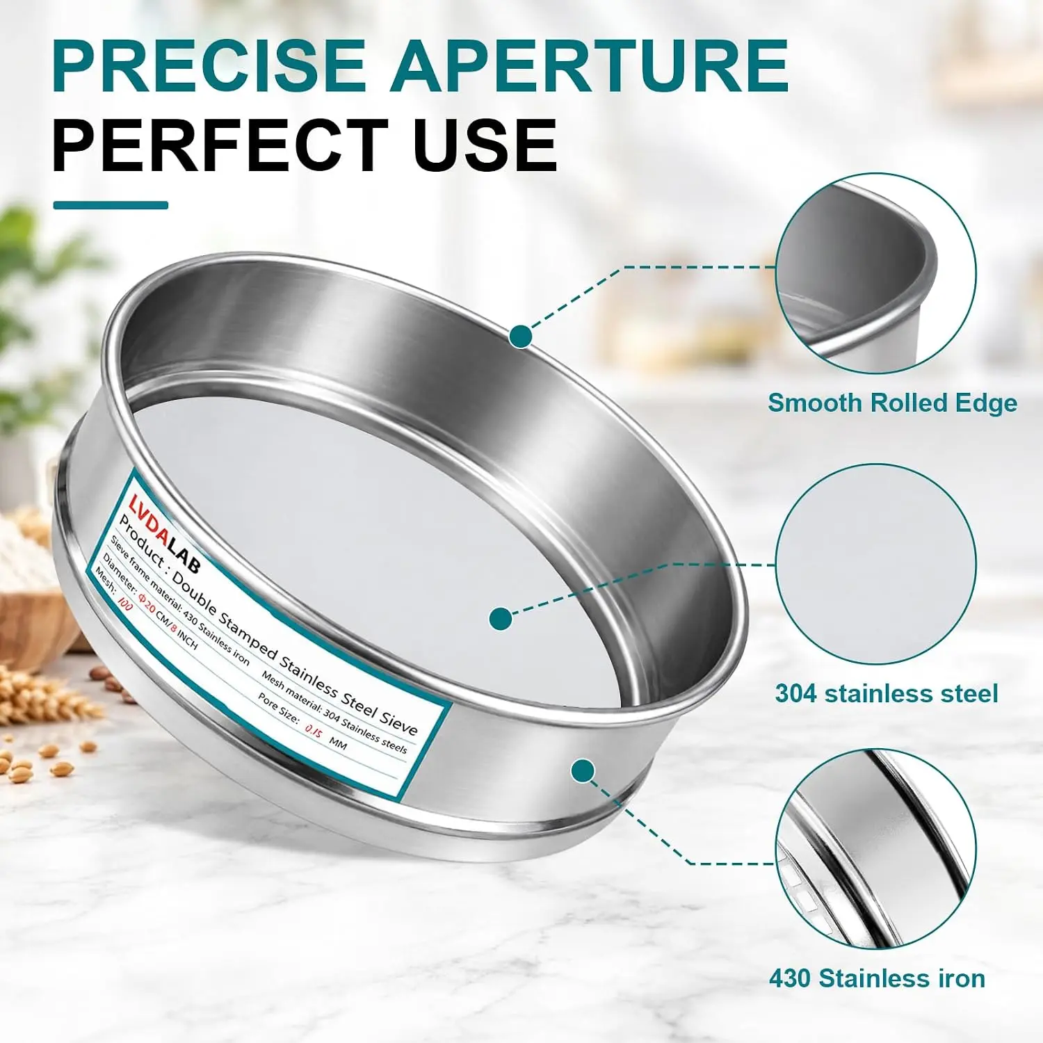 20cm Lab Test Sieve 3-2800 Mesh Full Range SUS 304 Wire 430 Frame Standard Grading Analysis Filter with Cleaning Brush Set