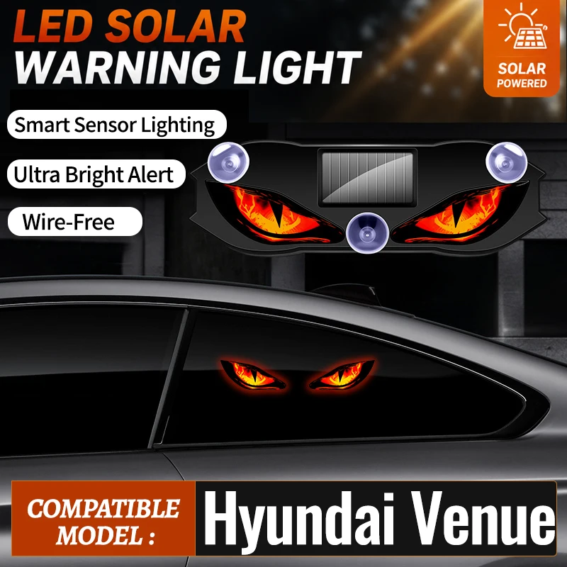 Fits For Hyundai Venue Solar Powered Devil Eye Blinking Car Light Vibration Sensor Car Ambient Light Triangle Window LED Decorat