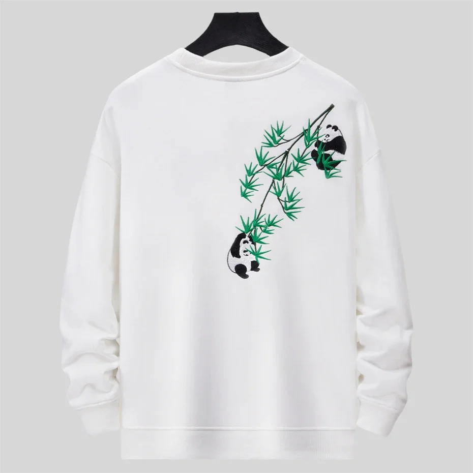 Panda Bamboo Hoodie Sweatshirt Men Winter Fleece Harajuku Pullover Men Streetwear Hip Hop Oversized Embroidery Unisex Sweatshirt