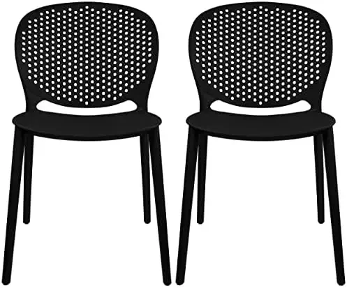 Set of 2 Patio Dining Chairs | Modern Stackable Outdoor Pool Side Chair | Weather Resistant Plastic for Yard, Porch