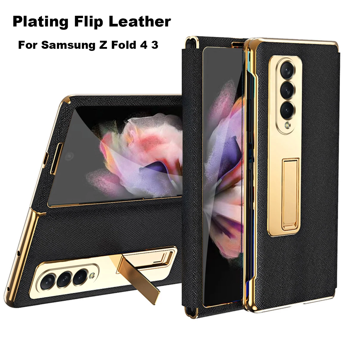 With S Pen Fold 4 Plating Leather Case For Samsung Galaxy Z Fold3 2 5 6 360 Full Screen Protector Magnetic Kickstand Phone Cover