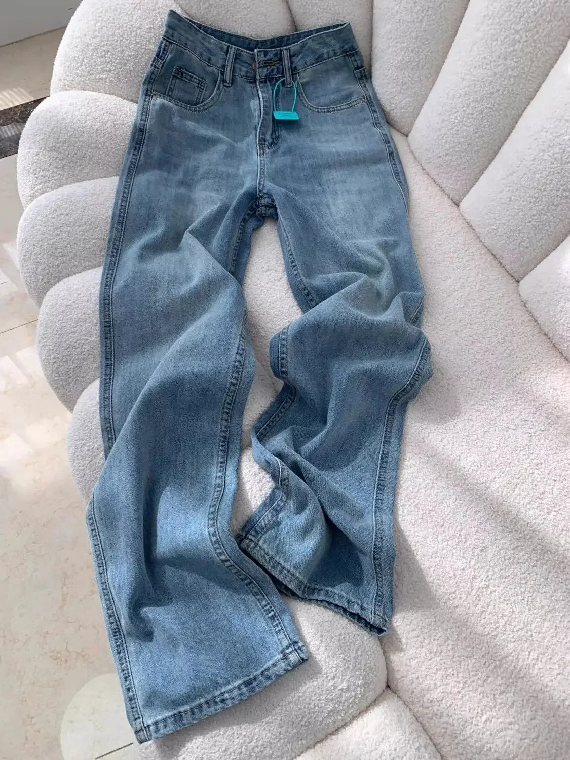 

Wide Leg Jeans Women Denim Straight Pants Floor Length 2025 Streetwear High Waist Pockets Distressed Washed Vintage Trousers