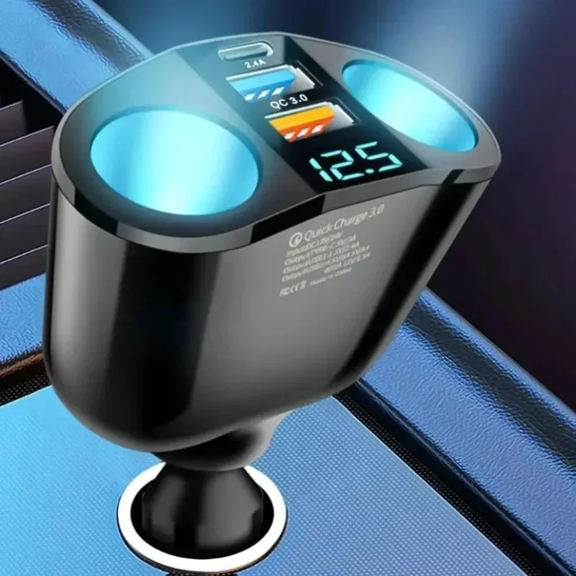 Multiple Devices Can Be Charged at the Same Time with Digital Display Car Charger Dual-port Car Fast Charger Adapter