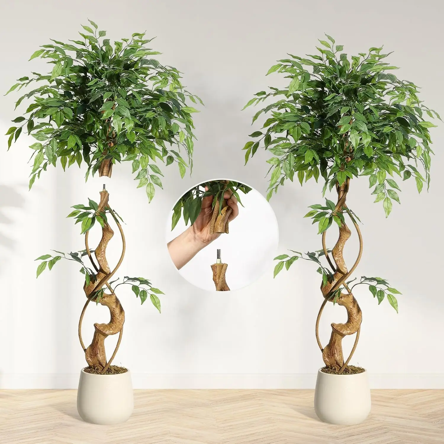 

Ficus Artificial Tree with Curved Trunk Plant Fake Silk Trees with White Pot Ficus Tree for Home Decor, Artificial Plants Indoor