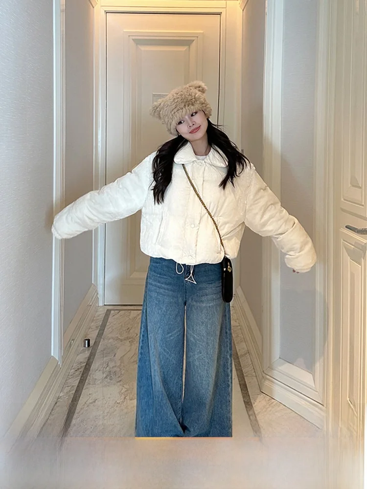 

Зимнее женское пальто Gold Su из вельвета с пуховым наполнителем, короткое, теплое, белое, с длинными рукавами, модное