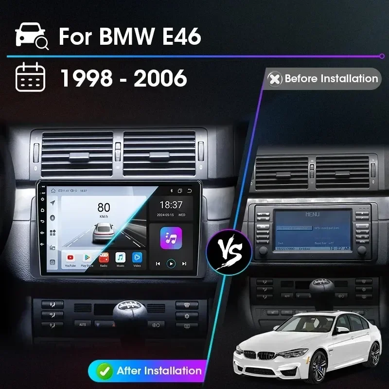 راديو السيارة الاندورويد لسيارات BMW E46 M3 X5 1998-2006 مشغل فيديو الوسائط المتعددة نظام تحديد المواقع 4G Carplay Auto 2 Din ستيريو RDS DSP DVD وحدة رئيس #3