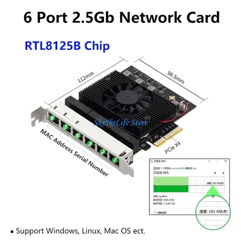 E65E PCIE 2.5 Tarjeta red Gigabit RTL8125B 6 Puerto RJ45 Desktop red LAN