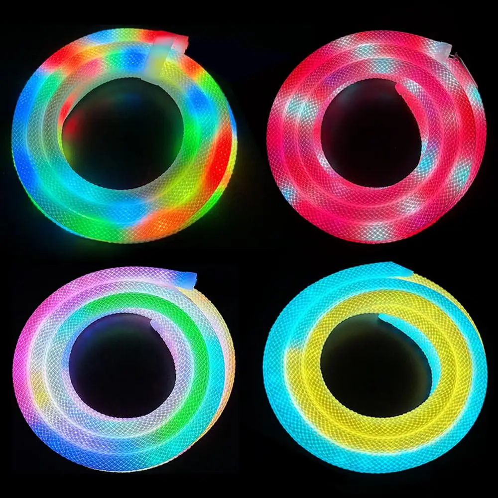 360 Glow Round RGB Neon LED Woven Strip Light Bluetooth APP Remote Control USB Music Sync Waterproof Rope Decor IP67 Flex Light