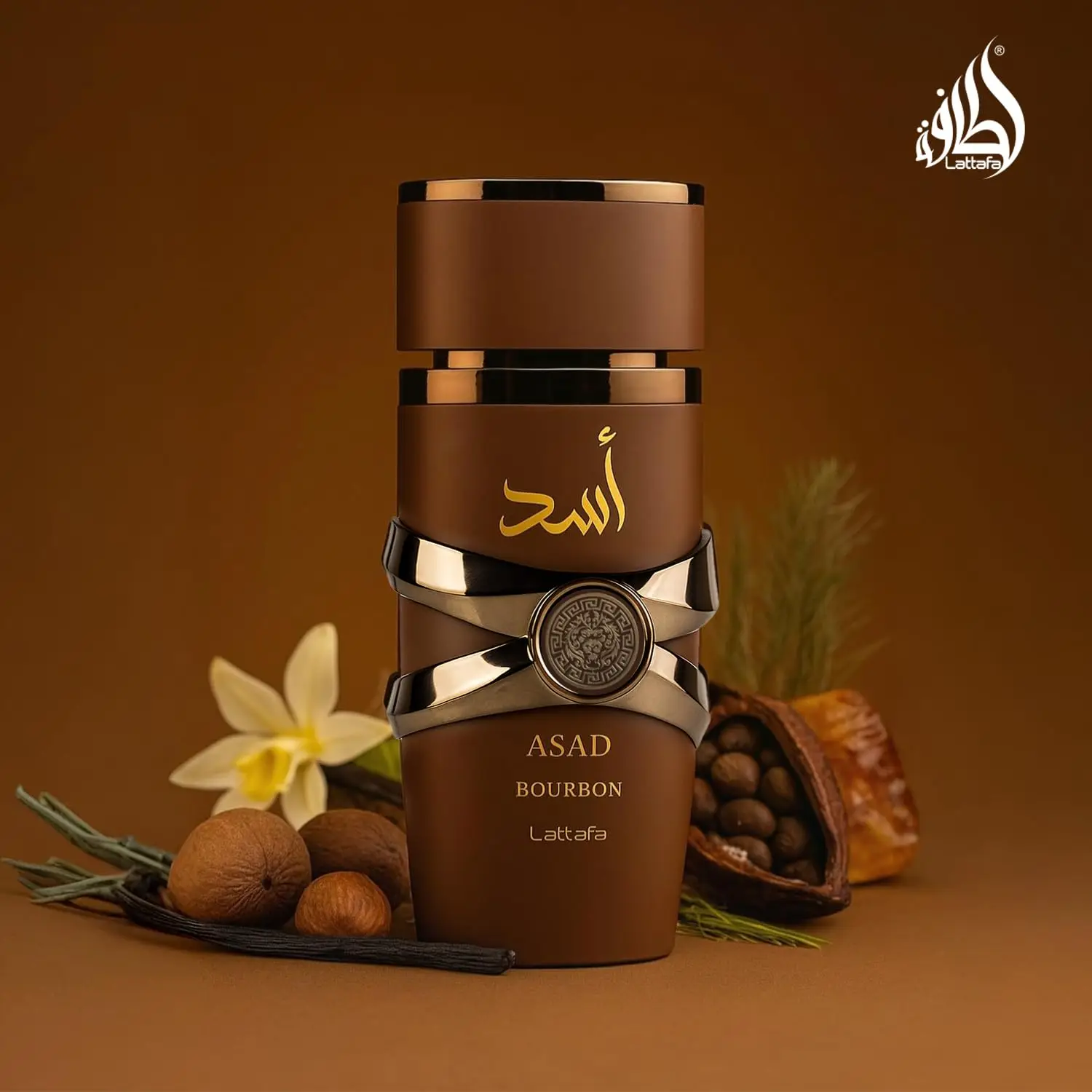 Lattafa Asad Bourbon - Wewangian Unisex yang Kaya, Aroma Vanila Berasap & Aroma Amber dengan Infusi Bourbon, 3.4 oz