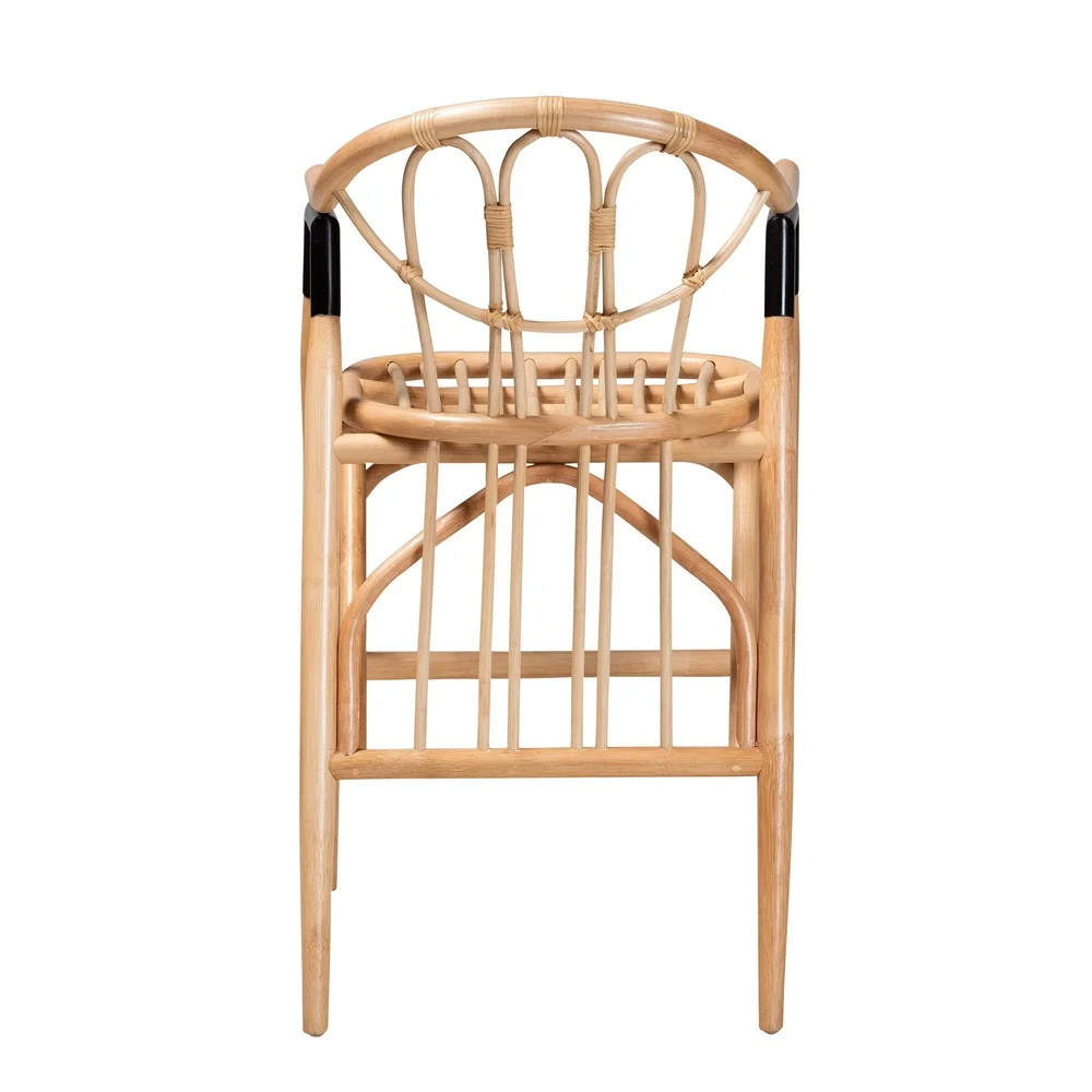 Modern Bohemian Rattan Counter Stool Ergonomic Footrest Openwork Design Round Armrests Fully Assembled Indoor Seating Natural