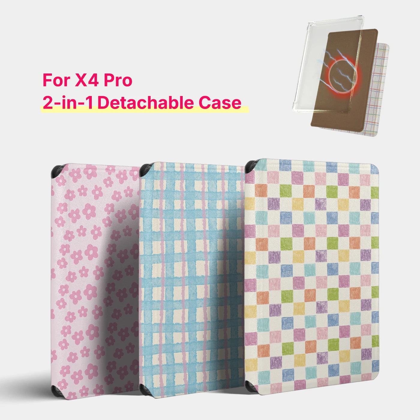 Murmole Floral Grid Case Suit for XTEINK X4 Pro XTEINK X4Pro Detachable Magnetic Clear TPU Shell Slim Skin Protective Guard