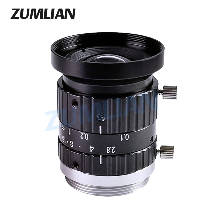 ZUMLIAN 10MP Lens 8mm Wide Angle 2/3 '' FA Lens High Resolution C-Mount F2.8-F16 Manual Iris 10Megapixel 4K CCTV IP Camera