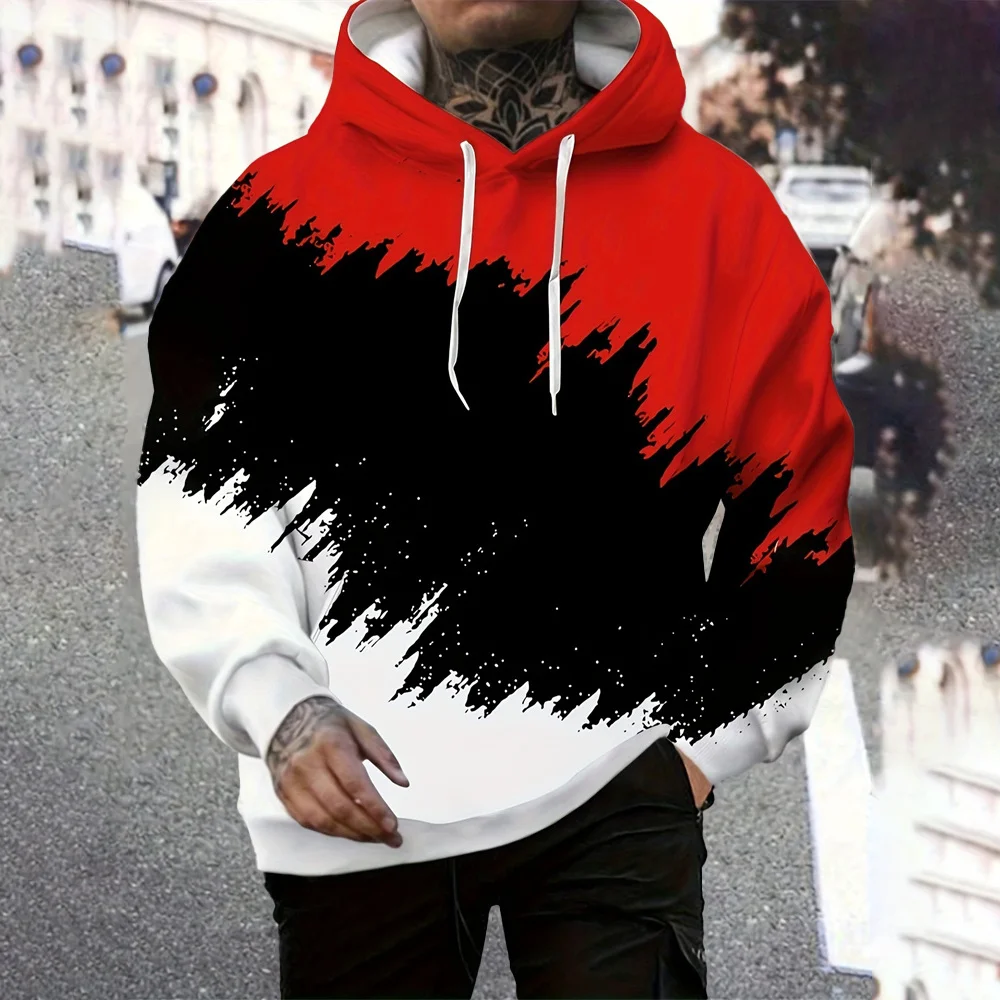 

Men's Creative Color Blocking Print Hoodies Street Oversize Pullovers Spring And Autumn Casual Thin Hooded Sweatshirt Daily Top