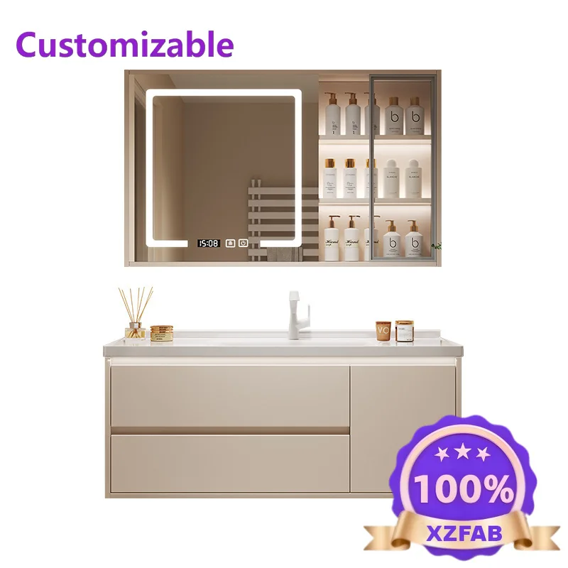 Factory Direct 2026 Cream wind bathroom cabinet toilet washbasin cabinet combination wall-mounted ceramic integrated basin