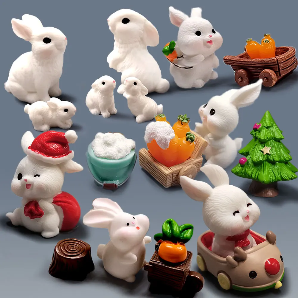 Simulation White Rabbits Easter Decoration Small Bunny Fairy Garden Figurines DIY Accessories