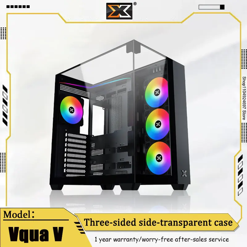 

XIGMATEK Vqua V Черно-белое шасси Трехстороннее безрамное закаленное стекло Поддержка хоста ATX/M-ATX Материнская плата Type-C + USB3.0x2