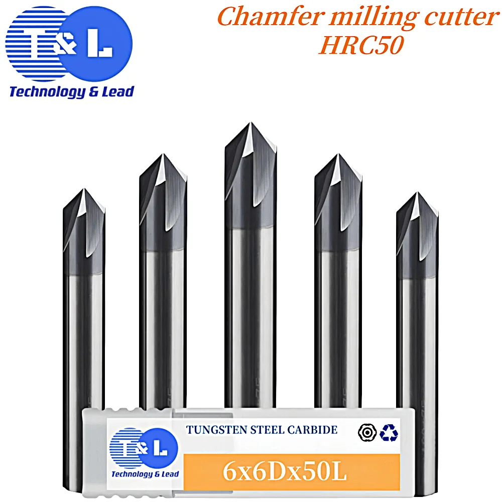 T&L HRC50 Milling Cutter Carbide Chamfering Mill 60/90/120 Degrees 3 Flute Router Bit Engraving Bit for Deburring CNC End Mill