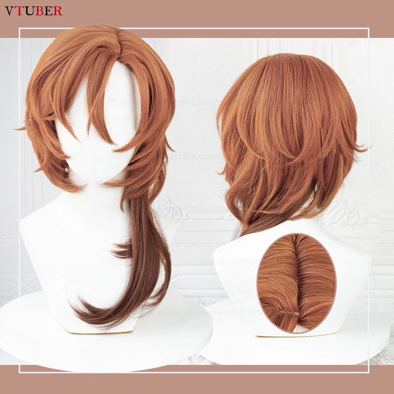 

Anime Chuya Nakahara Chuuya Cosplay Wig Orange Gradient Long Curly Heat Resistant Synthetic Hair Halloween Party Wigs + Wig Cap