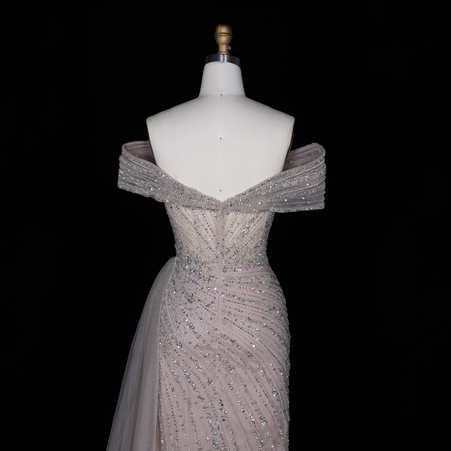 Sharon Said Dubai 2026 Luxuriöses, stark perlenbesticktes, schulterfreies Abendkleid in Champagner für Damen, Ballkleid, formelle Partykleider SS007 Maßanfertigung – Detail 9