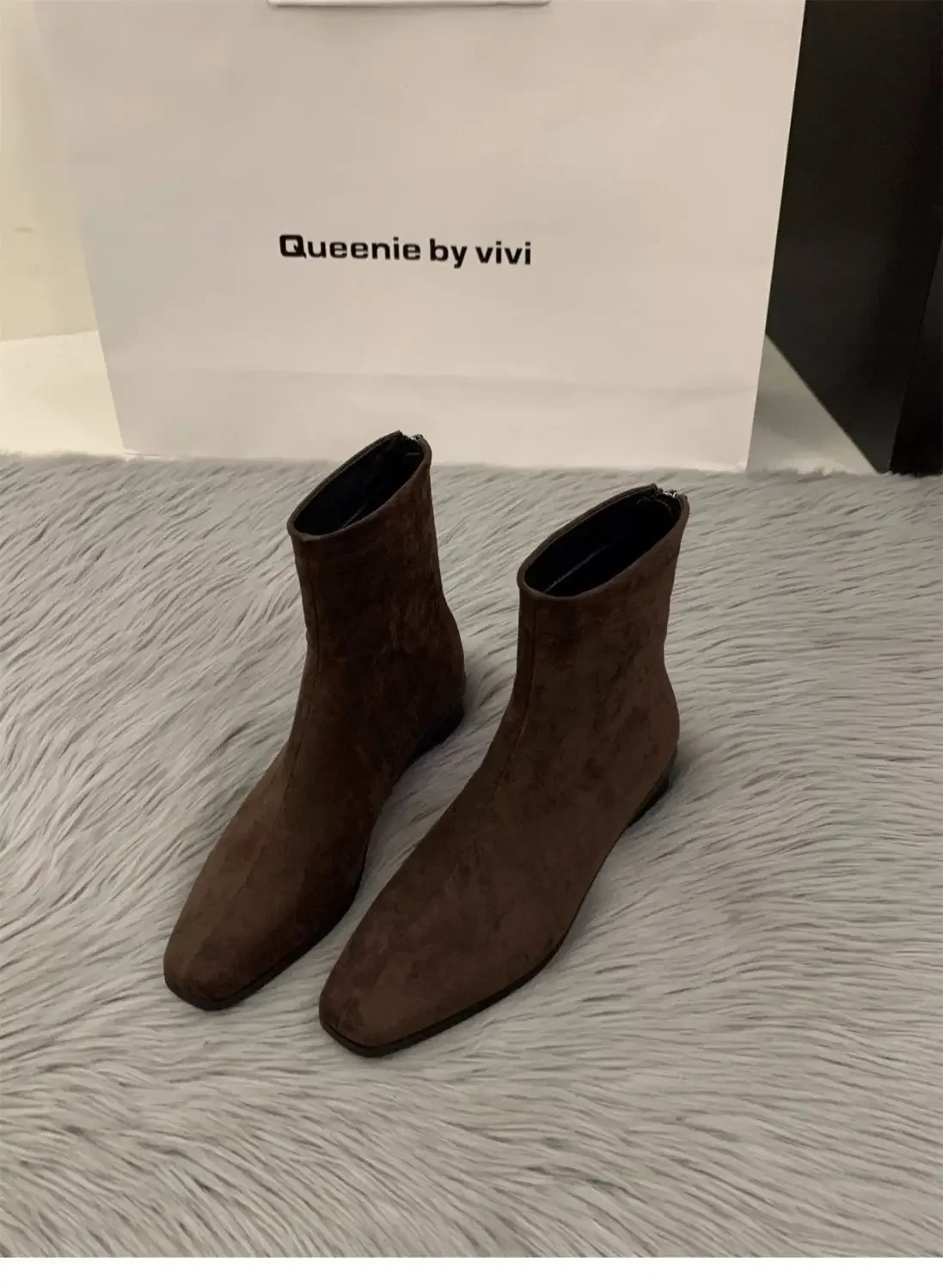 Pfirsichfarbener Rückenreißverschluss Nude-Stiefel Modischer Quadratischer Zeh Herbst/Winter-Stil Hoher Absatz Elegante Damen-Kurzstiefel – Detail 14