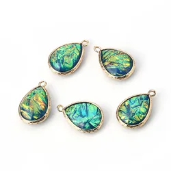 DoreenBeads Copper & Resin Pendant AB Rainbow Color Aurora Borealis Charms Drop Light Golden Blue 23 x15mm - 22 x14mm, 5 PCs