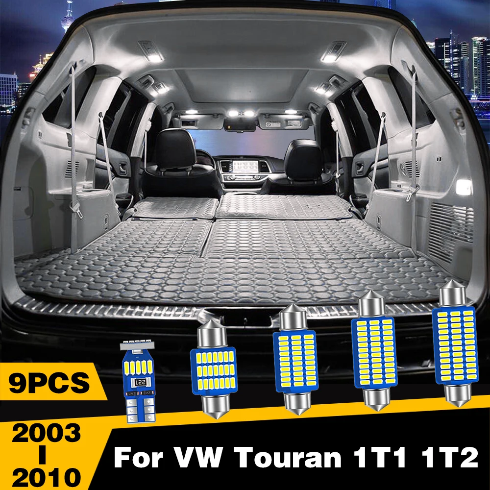 

9 Pcs LED Highlight Car Interior Dome Reading Light Roof Lamp Accessories For VW Touran 1T1 1T2 2003-2006 2007 2008 2009 2010