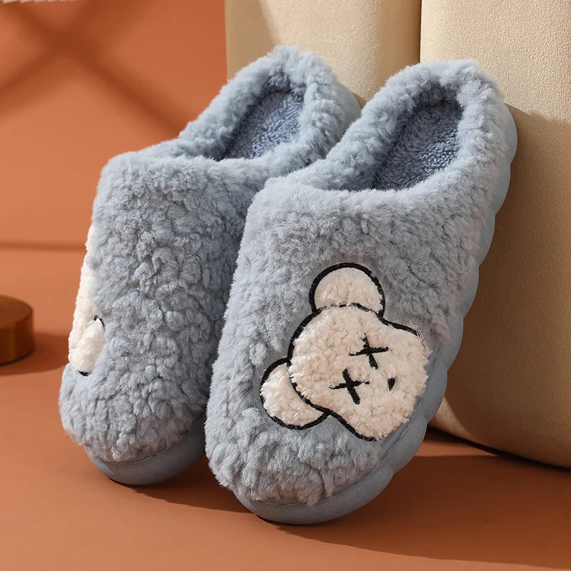 

Winter Plush Slippers for Men & Women - Thick Sole Cotton-Lined Couple Slides, Warm Anti-Slip Indoor House Shoes with Fleece
