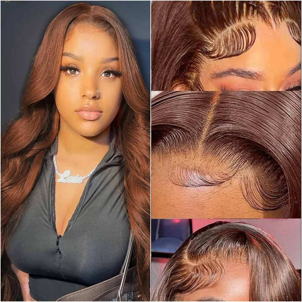 Chocolate 13x6 Hd Lace Front Human Hair Wigs Body Wave Pre Plucked Dark Brown Colored 13x4 HD Lace Frontal Wig on Sale Clearance image 2
