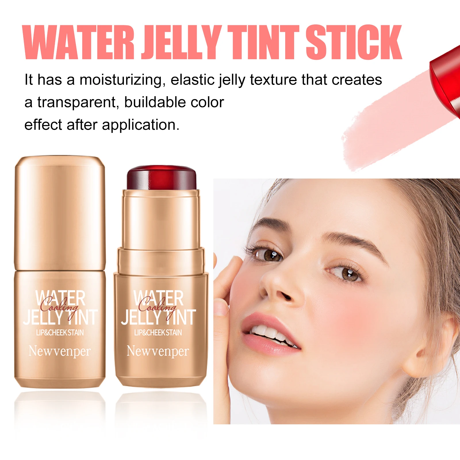 3 قطع من عصا أحمر الخدود المتينة المقاومة للماء للوجه والشفاه، غير لزجة، تدوم طويلاً، مرطبة، مغذية