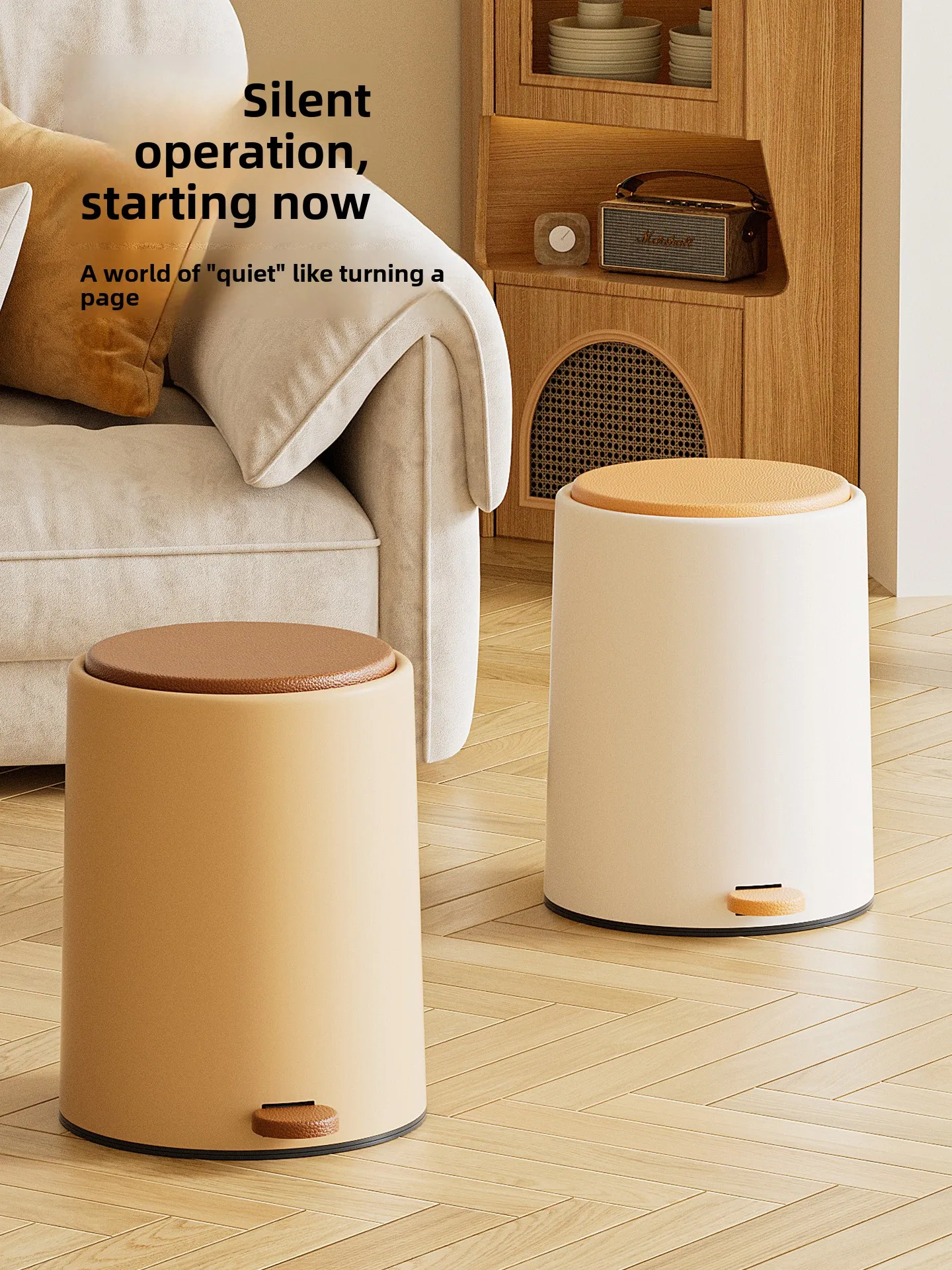

Quiet Slow Descend Foot Pedal Trash Can for Home Use with Lid Bedroom Living Room Kitchen Bathroom Plastic Garbage Bin