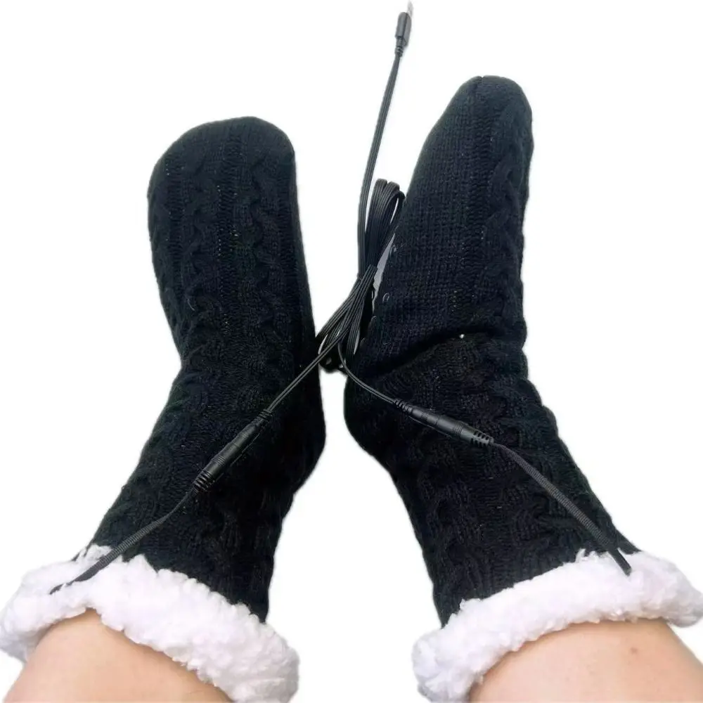 5V 2A Electric Heated Socks USB Powered Anti-Slip Sole Thermal Knitted Socks Knitted Fabric Foot Warming Socks Cold Weather