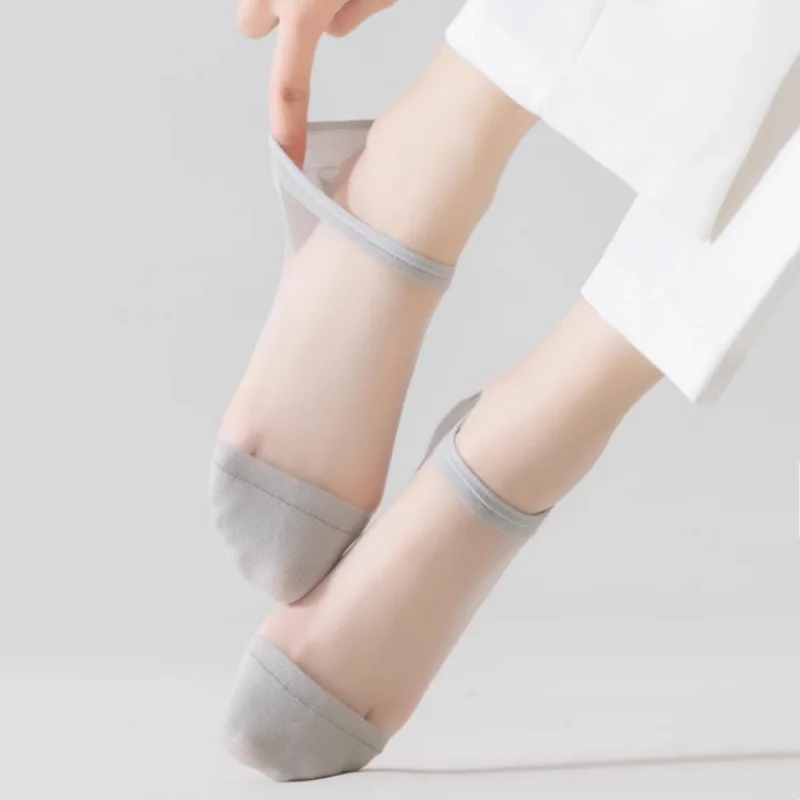 Meias femininas transparentes sem exibição, verão, silicone, malha respirável, leve, invisível, antiderrapante, barco
