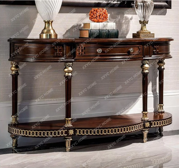 

Y Современный простой легкий роскошный полукруглый резной входной шкаф из массива дерева