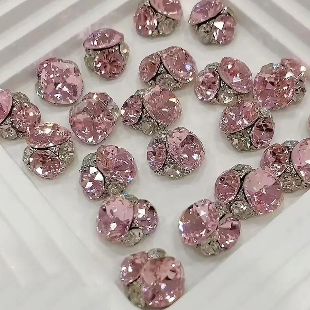 10 PZ 3D Rosa Mucchio Diamante per Unghie Art Bling Ovale Cristallo di Vetro Strass DlY NAIL Accessori di Lusso San Valentino Nail Design